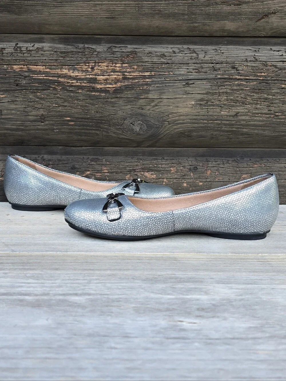 Naturalizer Maxwell Bit Y2K Preppy Glam Metallic Silver Comfort Bit Ballet Flats
